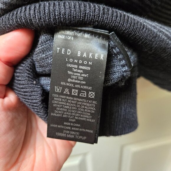 Ted Baker London Men's Crewneck Sweater Gray Charcoal Stripe Wool Blend - Picture 6 of 7